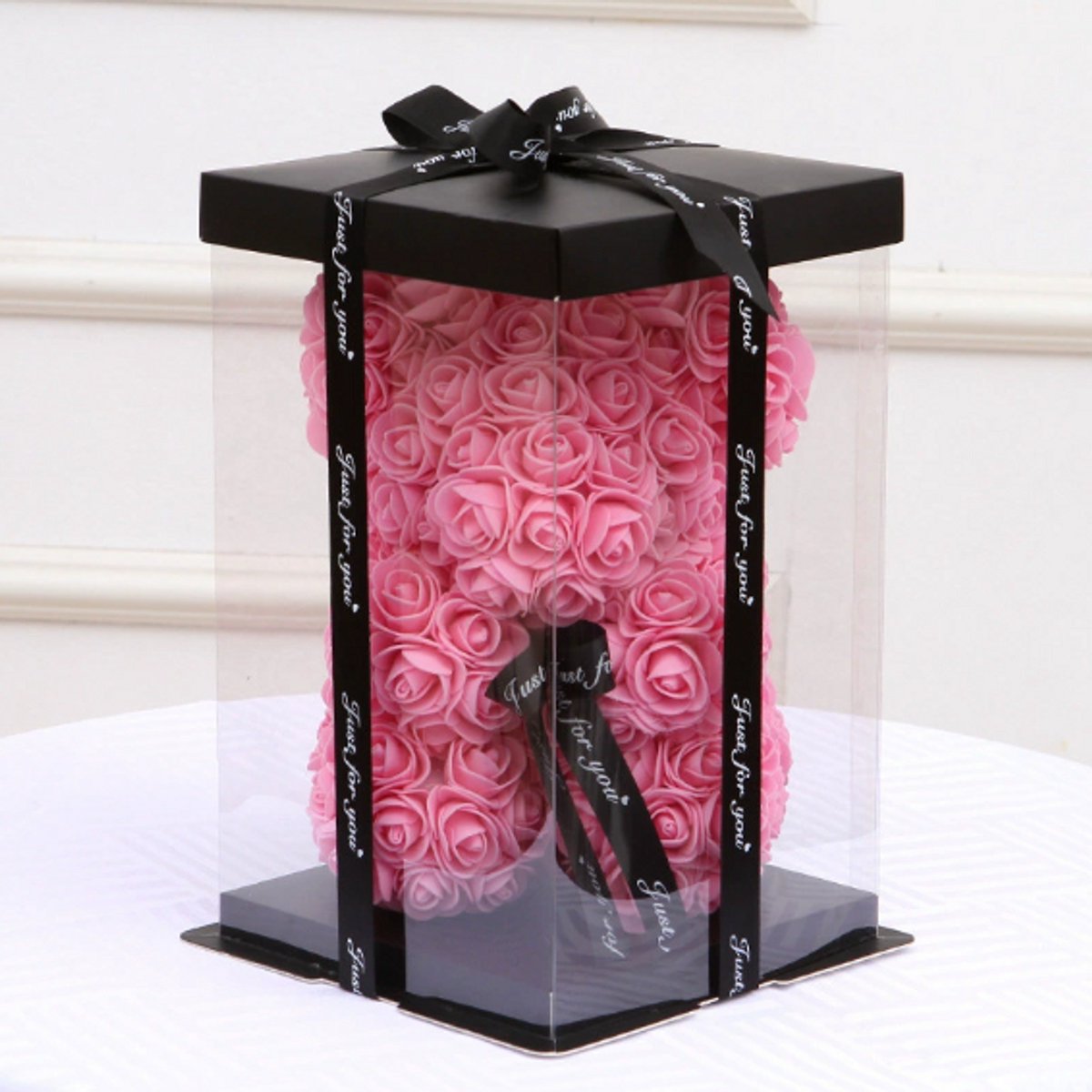 Roze Rozen Beer - 25 CM - Inclusief Luxe Giftbox - Rozenbeer - Rozenbeer - Valentijn