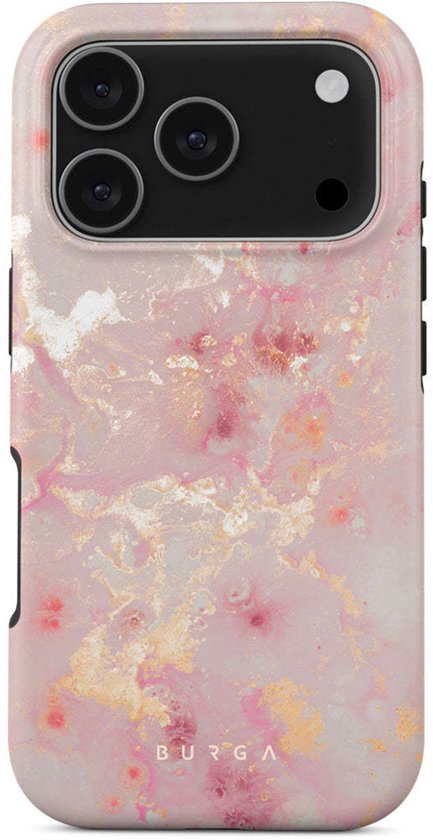 Telefoonhoesje met roze, gouden en witte marmerprint. Inclusief cameragat.