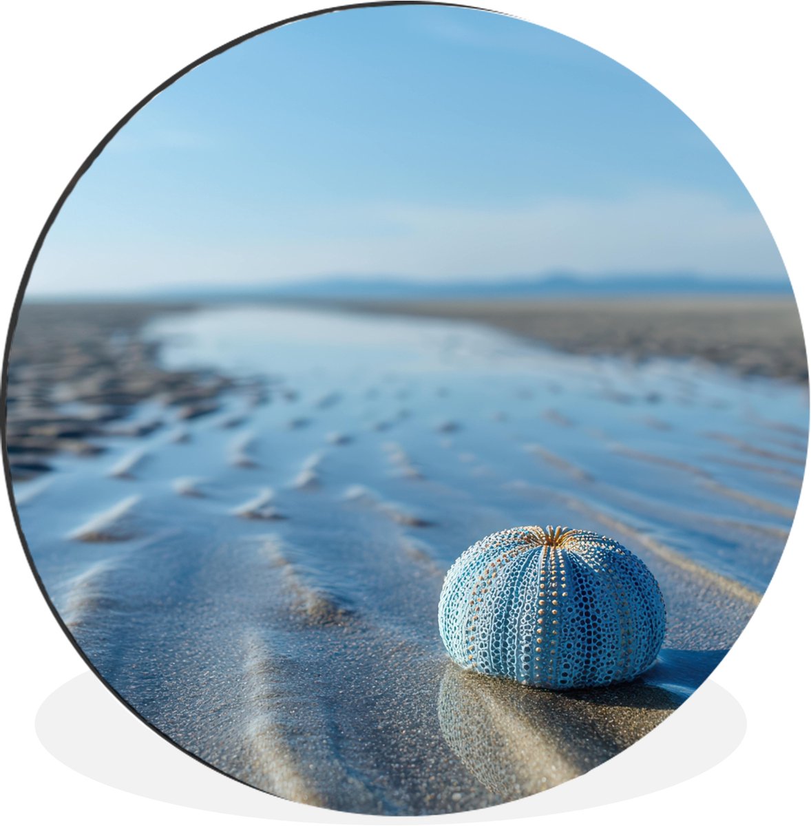 WallCircle Wandcirkel - Muurcirkel - Strand - Schild - Water - Blauw - Aluminium - Dibond - 120x120 cm - Binnen en Buiten Strand - Water
