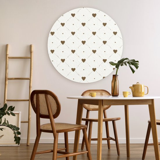 WallCircle® Wandcirkel 90x90 cm - Muurcirkel Hartjes - Patroon - Raster - Klassiek - Muurdecoratie woonkamer - Wanddecoratie slaapkamer - Kamer decoratie accessoires - Ronde schilderijen