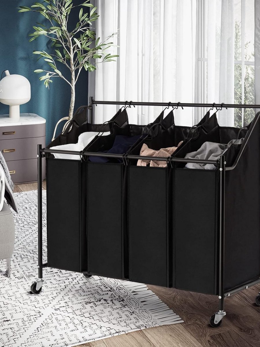 MMM® Wasmand 4 Vakken - Wasbox - Wassorteerder - met Duurzame Afneembare Vacuümzakken