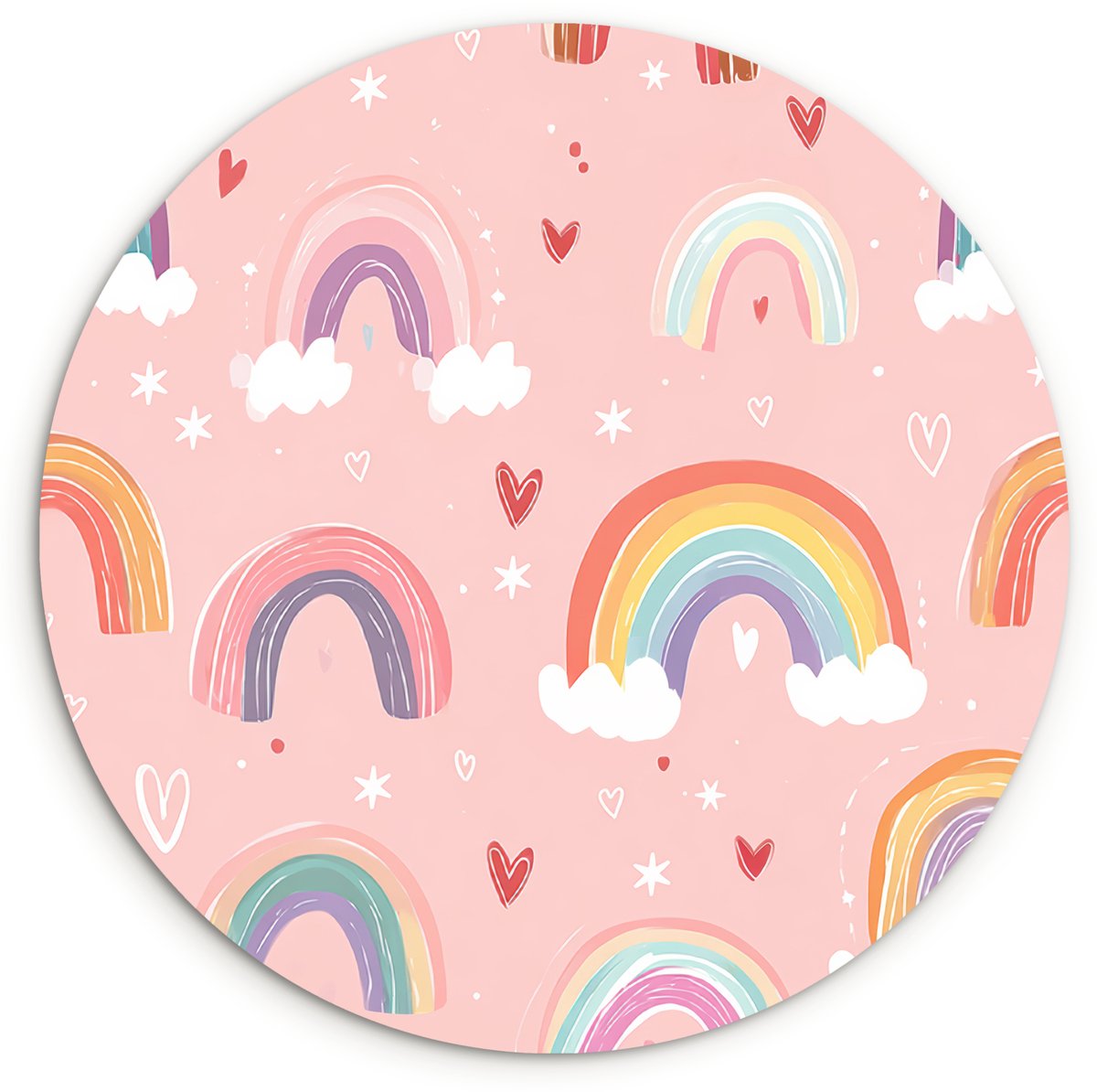 WallCircle Wandcirkel 150x150 cm - Muurcirkel Regenboog - Patroon - Pastel - Handgetekend - Muurdecoratie woonkamer - Wanddecoratie slaapkamer - Kamer decoratie accessoires - Ronde schilderijen