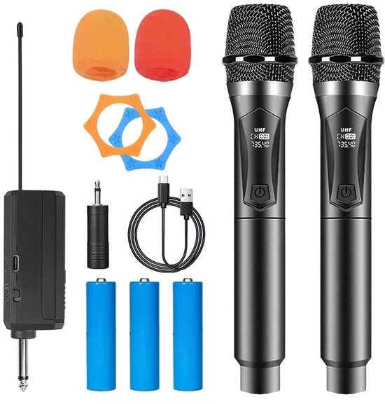 Vitdipy - Microphone sans fil - 2 pièces - Microphone - Plug & Play - Microphone karaoké - Karaoké - Idéal pour studio, karaoké, fête - Zwart