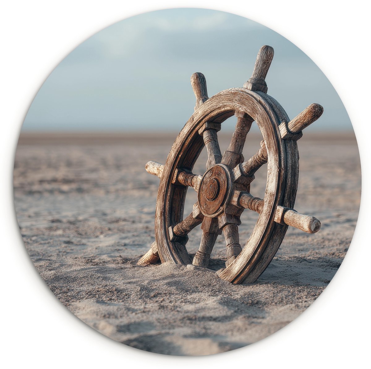 WallCircle® Wandcirkel 120x120 cm - Muurcirkel Scheepsstuur - Hout - Bruin - Zand - Muurdecoratie woonkamer - Wanddecoratie slaapkamer - Kamer decoratie accessoires - Ronde schilderijen XXL