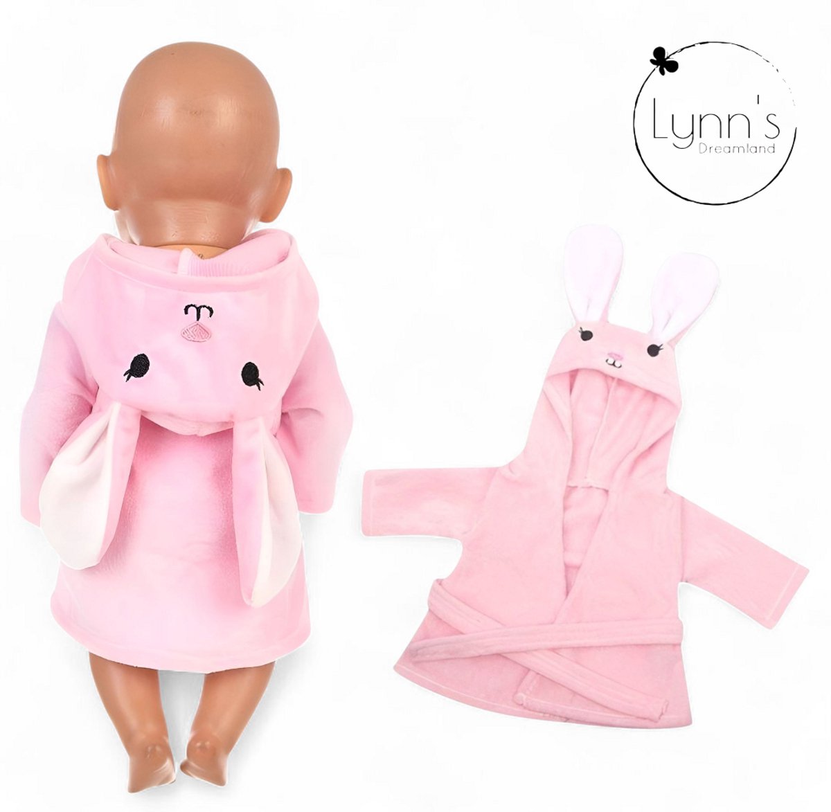 Poppenkleertjes voor babypop 43 cm - Roze konijn badjas - In cadeauzakje - Poppenkleding geschikt voor o.a. Baby Born pop — afbeelding 10