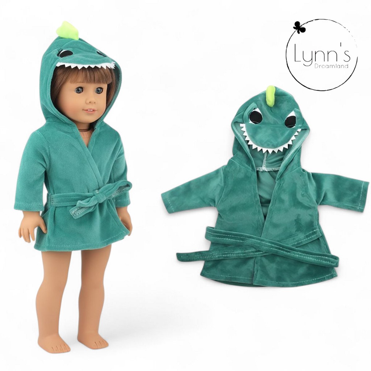 Poppenkleertjes voor babypop 43 cm - Groene dino badjas - In cadeauzakje - Poppenkleding geschikt voor o.a. Baby Born pop — afbeelding 11