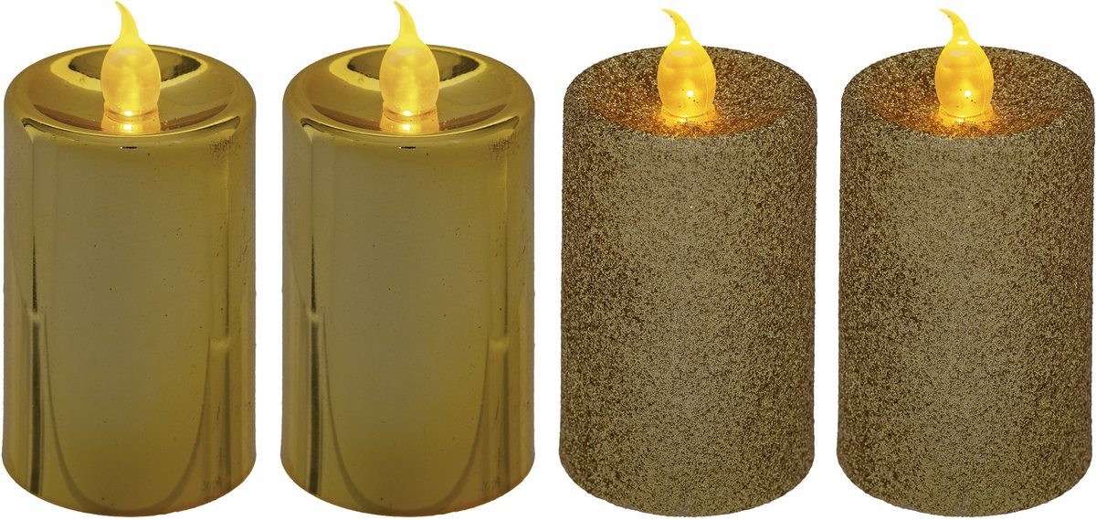 Feeric lights & Christmas Feeric lights and christmas Kaarsen - 4x stuks - goud - LED - H7,5 cm - glans en glitterafwerking Goudkleurig