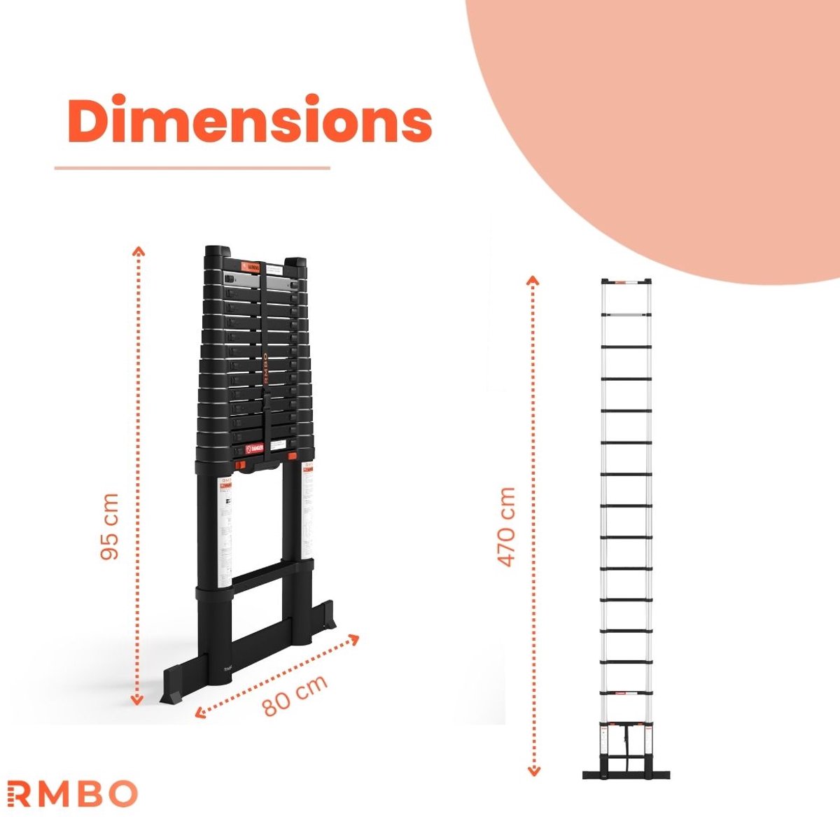 RMBO Telescopische Ladder - Telescoopladder - 4.70m lang, Compact en Draagbaar met Soft Closing Systeem, Geschikt voor Particulier en Professioneel Gebruik, Telescopische Vouwladder, Max. Belasting 150 kg, EN 131.6 – foto 5