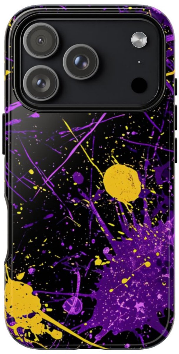 Paarse en Gele Verfspatten Abstract – Telefoonhoesje Geschikt voor iPhone 17 Pro