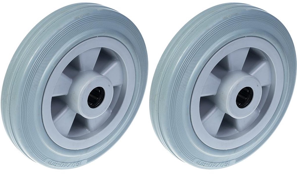 Wiel van 160 mm (6 inch) met grijze rubberen band en kunststof hart, draagvermogen 270 kg, set van 2
