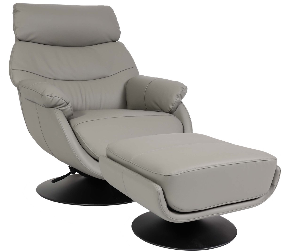 MCW Relaxfauteuil met voetenbank MCW-K99, tv-fauteuil Fauteuil, schommelfunctie, draaibaar, metaal Echt leer/kunstleer ~ grijs