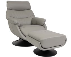 Relaxfauteuil met voetenbank MCW-K99, tv-fauteuil Fauteuil, schommelfunctie, draaibaar, metaal Echt leer/kunstleer ~ grijs