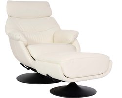 Relaxfauteuil met voetenbank MCW-K99, tv-fauteuil Fauteuil, schommelfunctie, draaibaar, metaal Echt leer/kunstleer ~ crème-wit