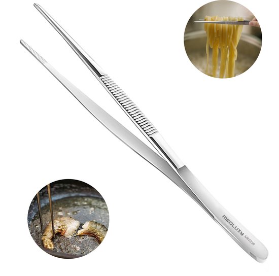 MEDLUXY® - Pince à épiler de cuisine - 30 cm - Acier inoxydable - Version robuste - MK0239 (pince à épiler pour la cuisine, pâtisserie, gastronomie)