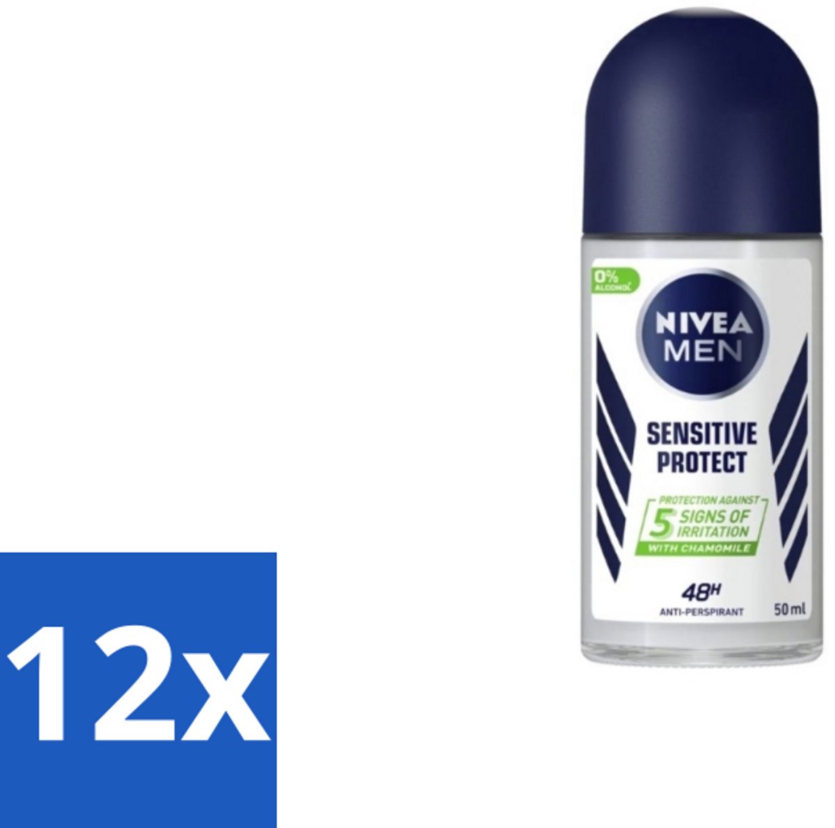 12 x Nivea - Men - Deodorant - Roller - Sensitive Protect - 50 ml - Gevoelige Huid - Deodorant Roller - 48 Uur Bescherming - Kamille Extract - Avocado Olie