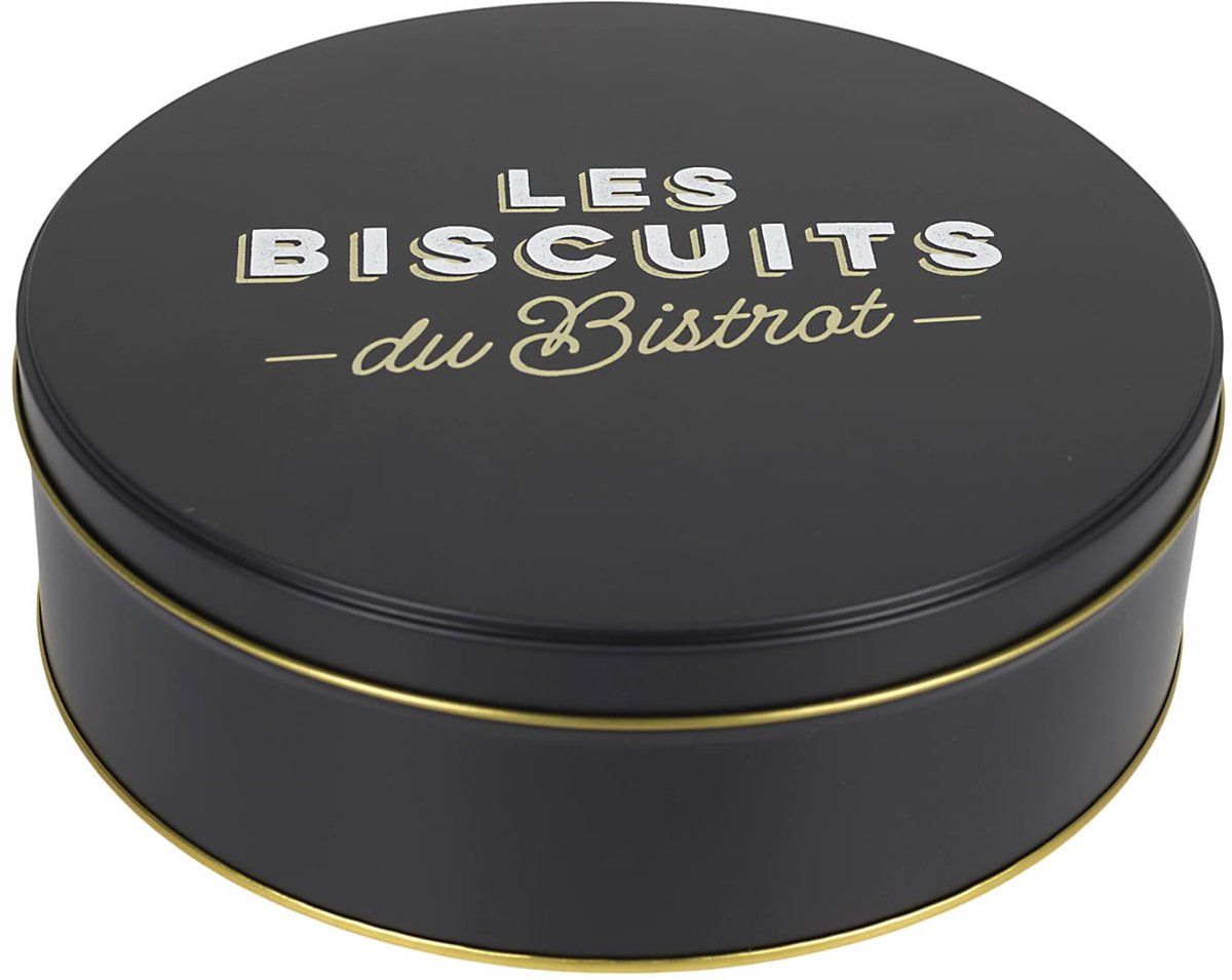 Cook Concept Koektrommel Les Biscuits - zwart - 22 x 7 cm - 1700 ML - bewaarblik met deksel - metaal - rond