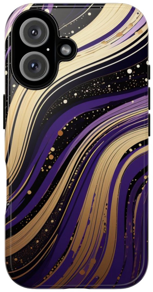 Paarse en Gouden Abstracte Krullen – Telefoonhoesje Geschikt voor iPhone 16