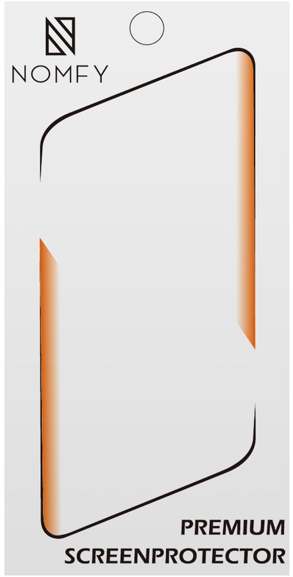 Verpakking van Nomfy Premium Screenprotector met een abstract design.
