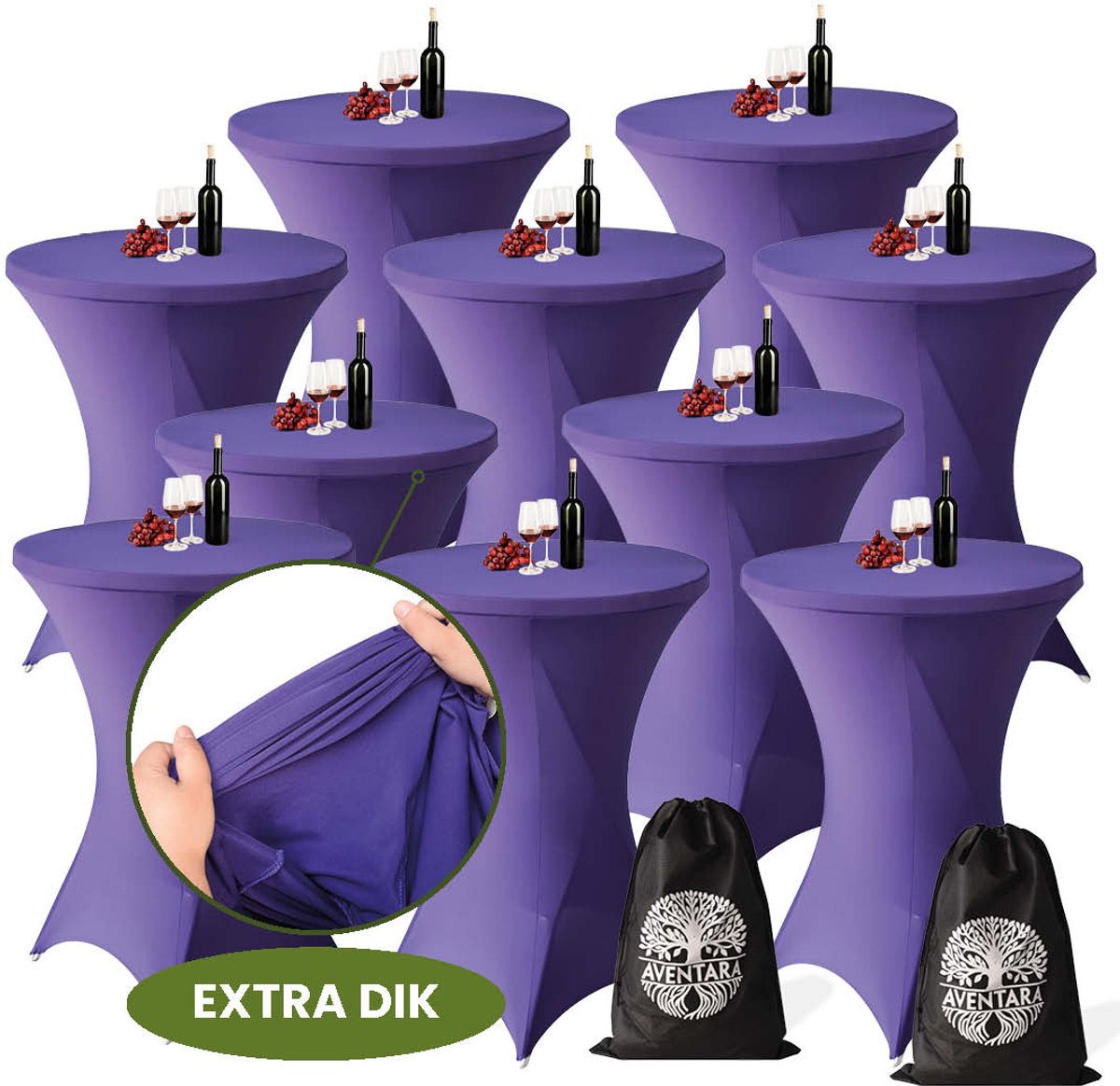 Statafelrok Paars x 10 – ∅80-85 x 110 cm met Opbergtas – Statafelhoes Stretch Stof – Kras- en Vouwvrije Statafel Rok Extra Dik – Paarse Sta Tafelrok 10 Stuks – Statafelhoezen Voor Horeca Evenementen Feest Bruiloft Partijen