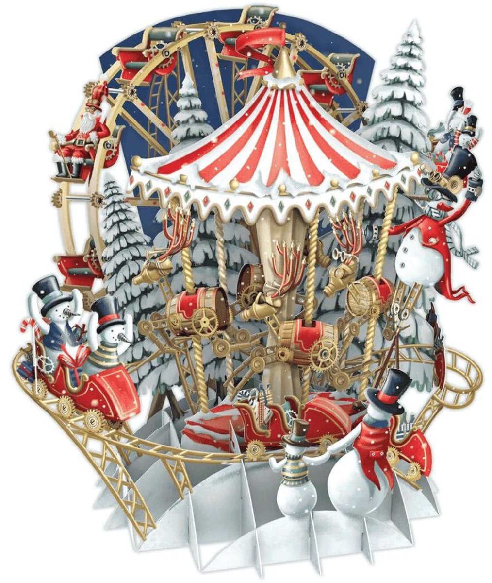 3D-Pop Up Wenskaart Cristmas Carousel - Laser gesneden kerstkaart