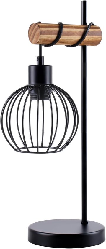 Glitzerlife Retro Houten Tafellamp - Vintage Industriele Stijl - Zwart Metaal & Hout - Nachtkastlamp/Woonkamerlamp met E27-Fitting (excl. lamp)