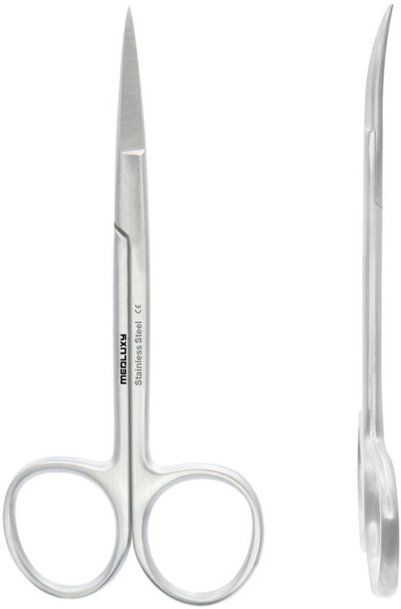 MEDLUXY® - Gezichtshaar Schaar 10.5 cm – RVS – Voor Wenkbrauw, Neus, Snor, Baard & Oor – Gebogen Schaarbladen – Rechtshandig