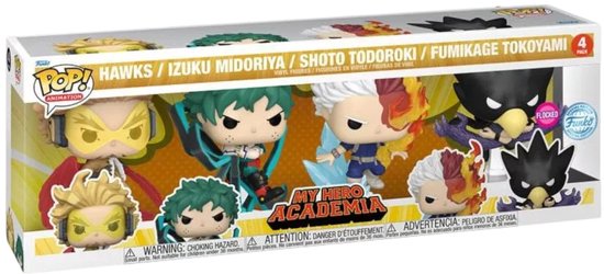 Funko pop! My Hero Academia 4 pack, Hawks- Izuku Midoriya. Shoto Todoroki, Fumikage Tokoyami - Flocked - Special Edition