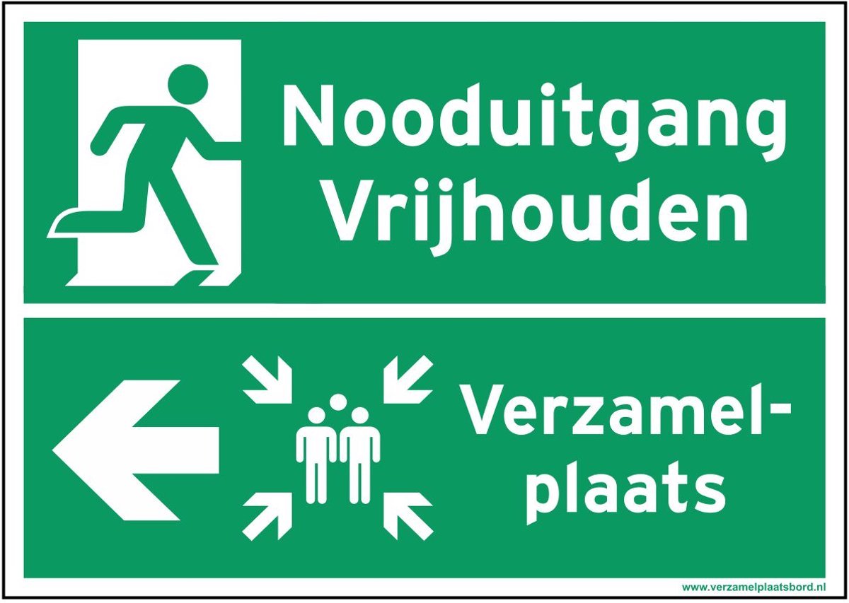 Nooduitgang vrijhouden - Verzamelplaats links 420x297 mm Palboard (gerecycled kunststof)