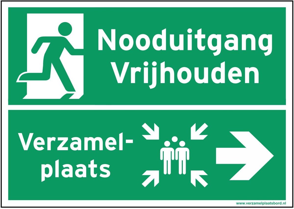 Nooduitgang vrijhouden - Verzamelplaats recht 420x297 mm Palboard (gerecycled kunststof)