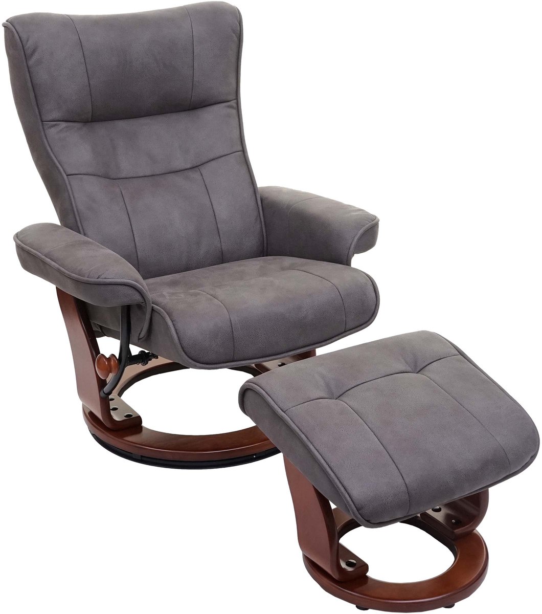 MCA relaxfauteuil Montreal, TV-fauteuil kruk, stof/textiel 130kg belastbaar ~ donkergrijs, walnootkleurig