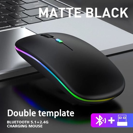 Souris optique sans fil 2,4 GHz, rechargeable par USB, compatible avec les ordinateurs portables ( Zwart)