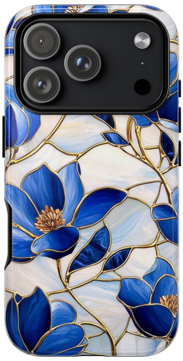 Blauw Gebloemd Glas-in-loodpatroon – Telefoonhoesje Geschikt voor iPhone 17 Pro