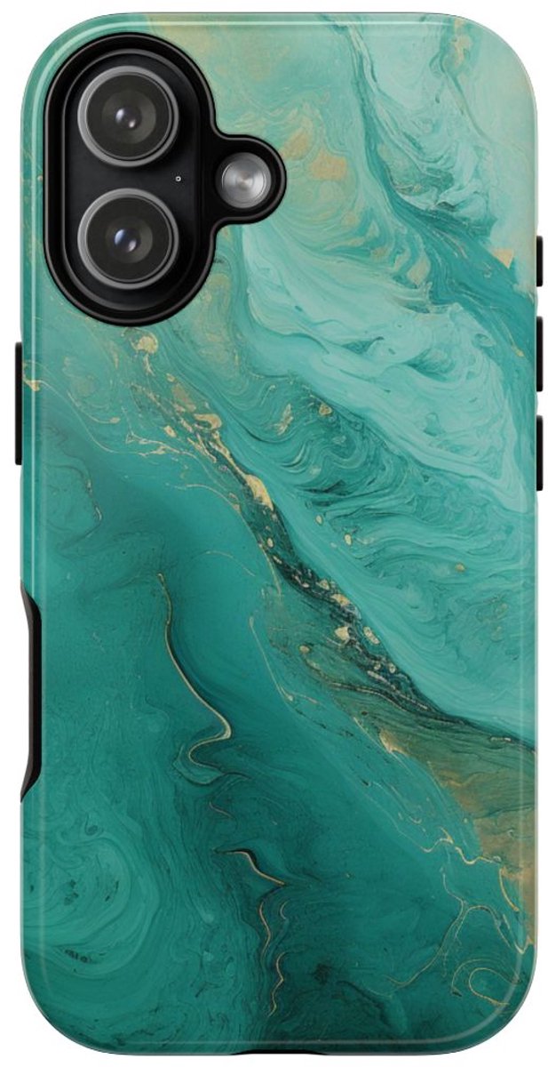 Turquoise Abstracte Vloeibare Kunst – Telefoonhoesje Geschikt voor iPhone 17