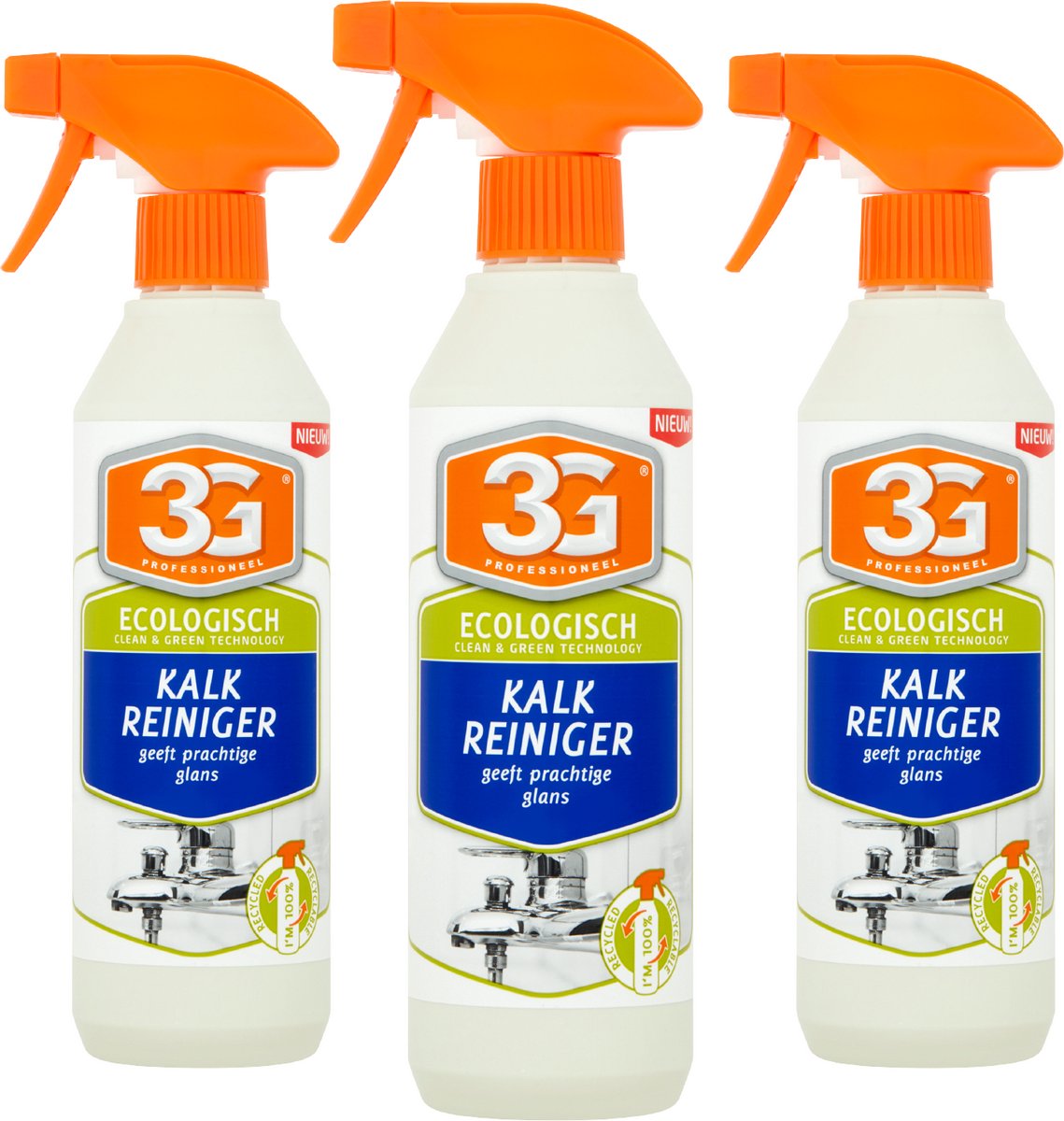 3x 3G Professioneel Kalkreiniger Ecologisch 500 ml - Kalkreiniger - Ontkalker - Badkamer Reiniger - Ecologisch - Biologisch Afbreekbaar - Kalk Verwijderen - 3-Pack