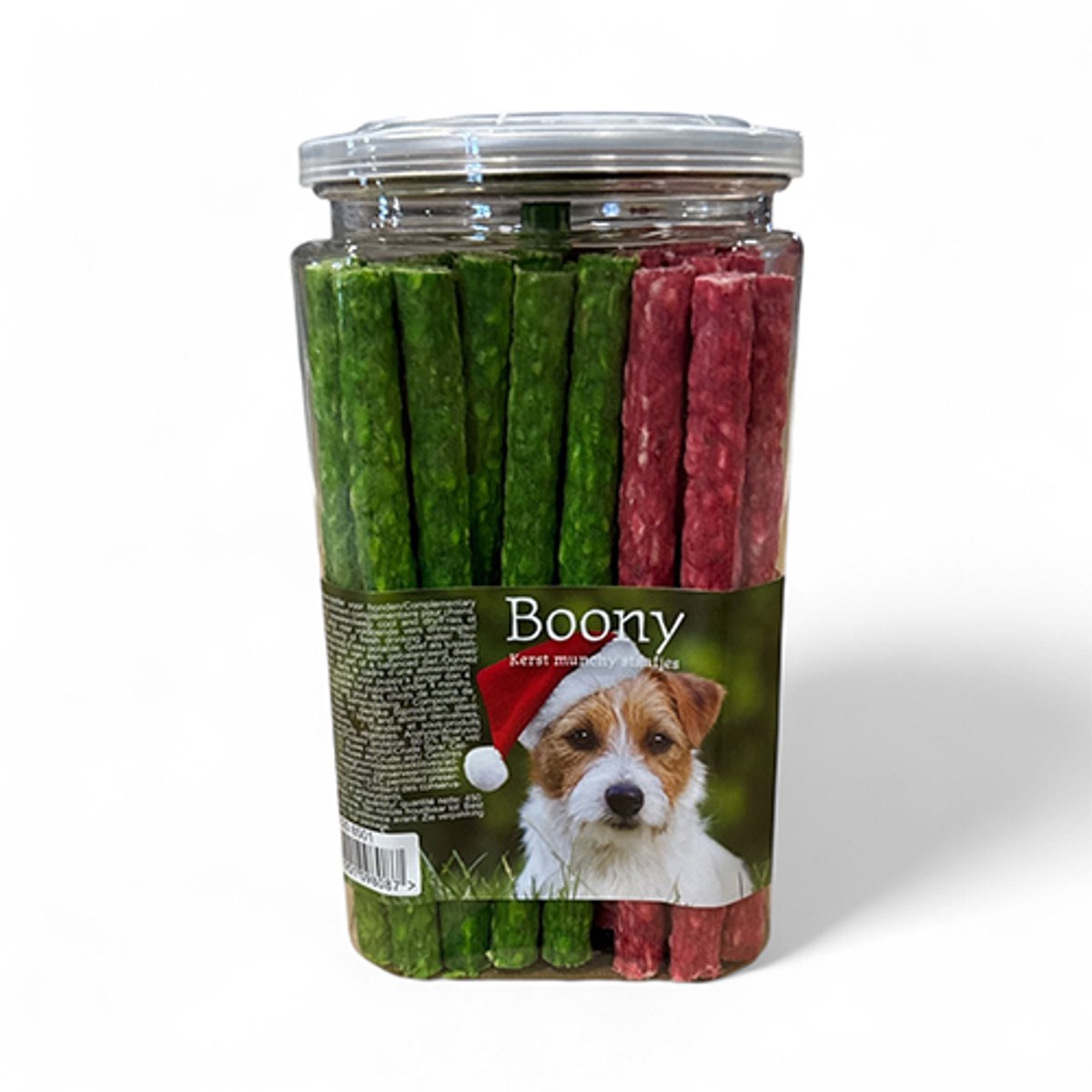 Kerst kauwsnacks in cadeaupot - munchy sticks rood en groen - 450 gram