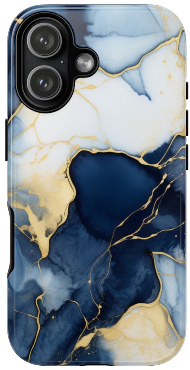 Diepblauw en Goud Abstract Inktpatroon – Telefoonhoesje Geschikt voor iPhone 17