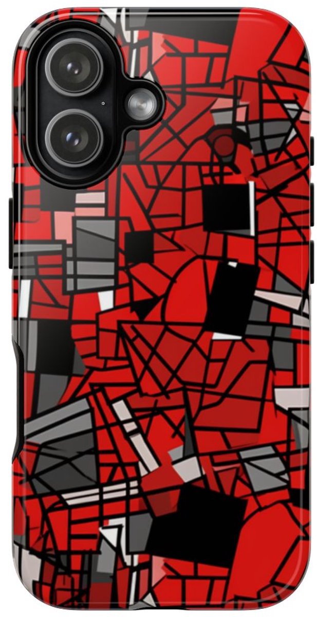 Abstract Rood-Zwart Geometrisch Patroon – Telefoonhoesje Geschikt voor iPhone 17