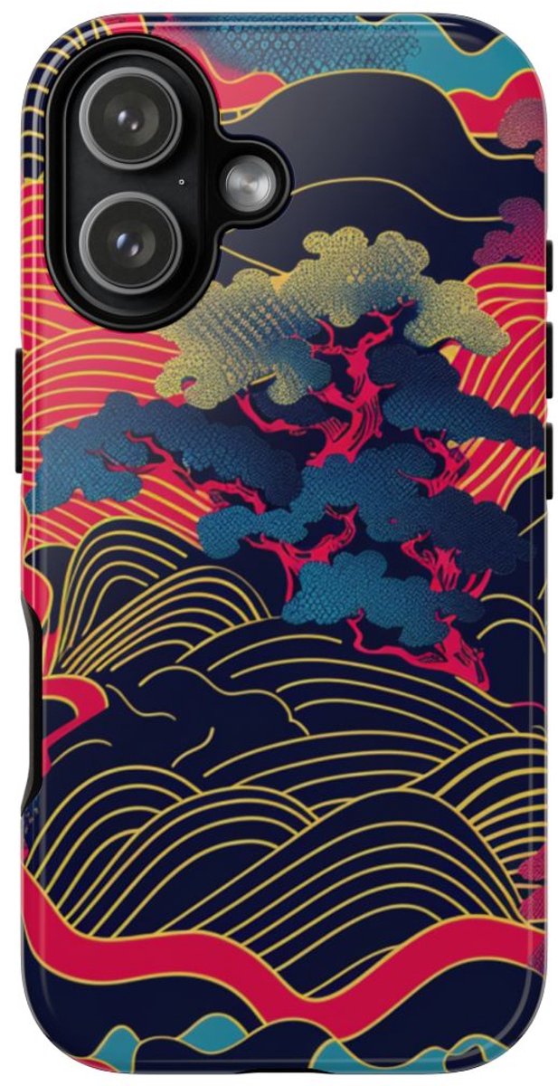 Neon Japanse Landschapspatroon – Telefoonhoesje Geschikt voor iPhone 17