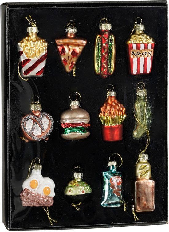 Mica Decorations Decoratie ornament fastfood goud 12 stuks