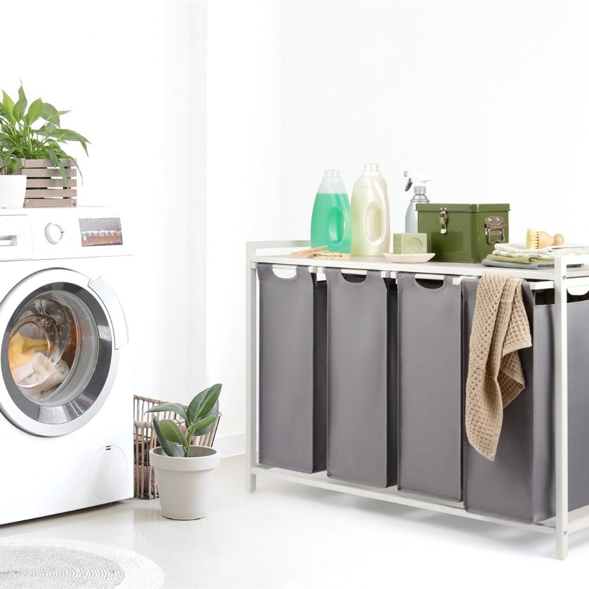 MMM® Wasmand 4 Vakken - Wasbox - Wassorteerder - met 4 Compartimenten - Op Poten