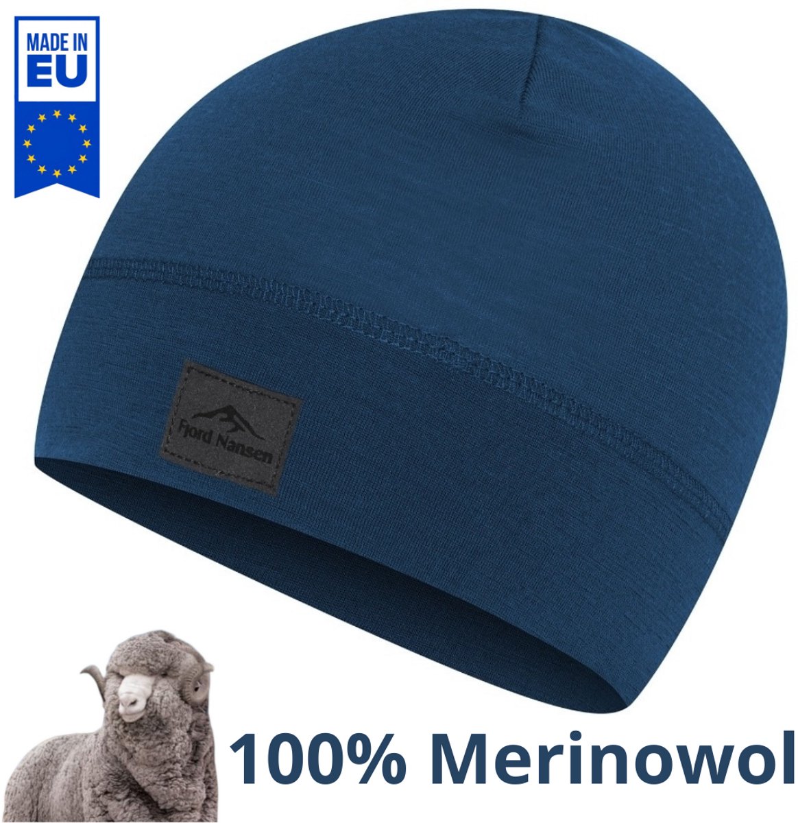 Fjord Nansen muts 100% Merinowol - one size - blauw - made in EU