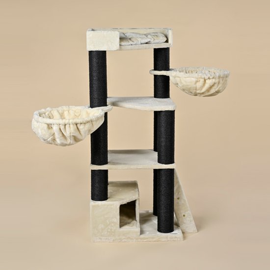 RHRQuality Krabpaal voor Grote katten - Corner Coon Blackline Beige - met extra dikke 12cm sisalpalen