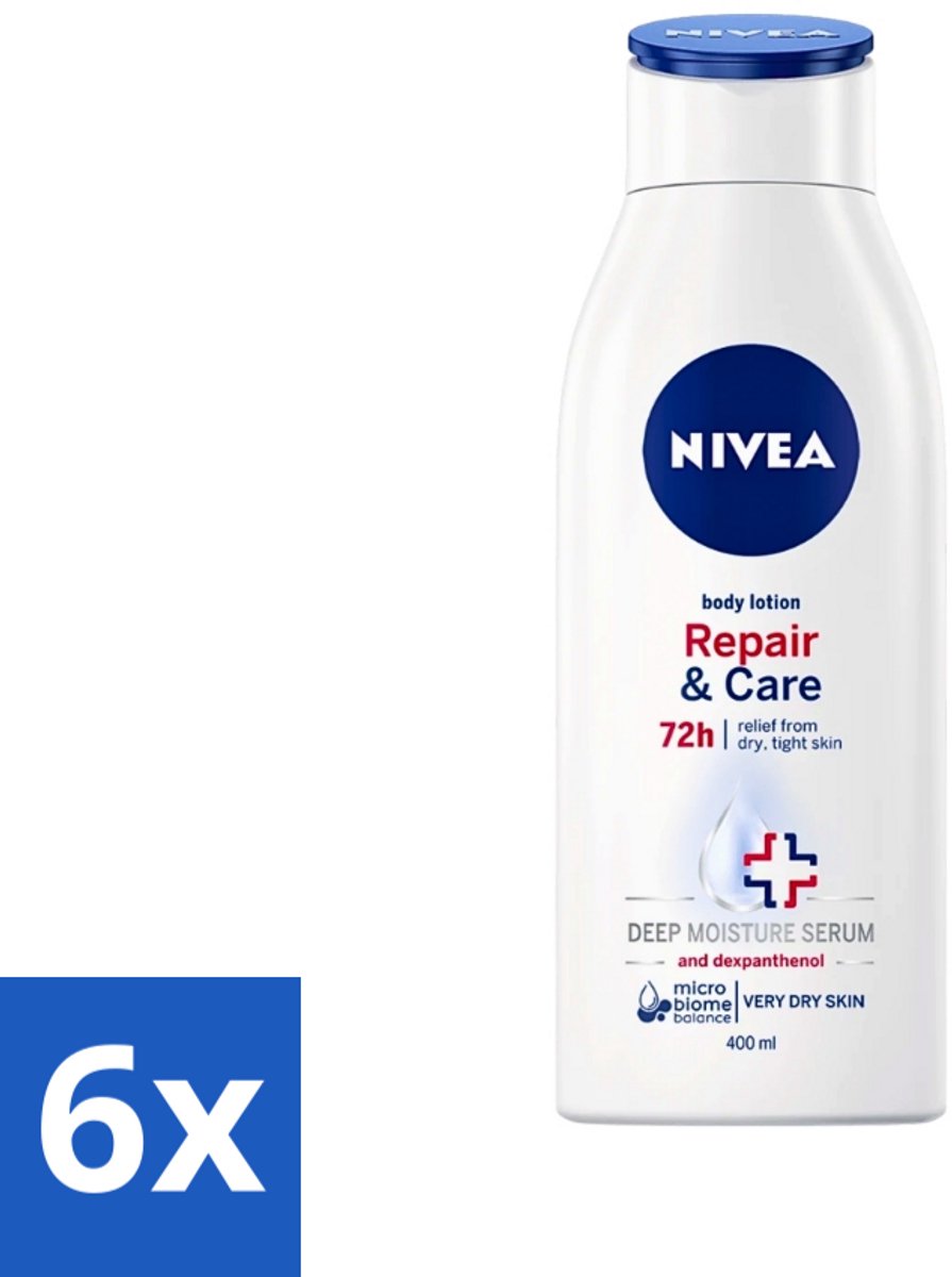 6 x Nivea - Repair & Care Body Lotion - Voor Zeer Droge Huid - 400 ml - Zeer Droge Huid - Huidverzorging - Bodylotion - Intensieve Hydratatie - Huidmicrobioom