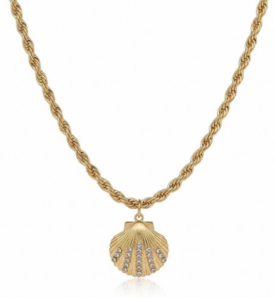 Collier doré à maillons torsadés et pendentif en forme de coquillage - collier pour femme - avec détails scintillants - pendentif fantaisie