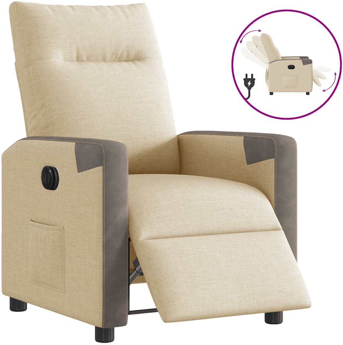 vidaXL Fauteuil - verstelbaar - elektrisch - stof - crèmekleurig crème en grijs