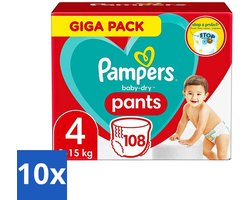 Pampers - Baby-Dry Pants - Luierbroekjes - Maat 4 (9-15 kg) - Comfort Fit - 108 Luiers - Bulkverpakking - 10 stuks