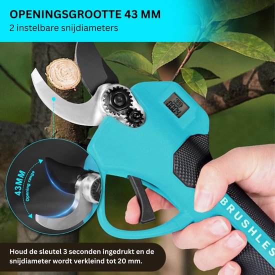 White-Label® Telescopische Snoeischaar - Mini Kettingzaag - Heggenschaar - Takkenschaar - Takkenzaag - Elektrische Snoeizaag met Accu - Zwart en Turquoise van White-Label® — afbeelding 5