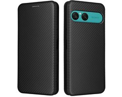 Telefoonhoesje geschikt voor de Sony Xperia 10 VII - zwart carbon fiber agenda wallet hoesje - Dun book case hoesje