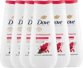 Voordeelverpakking van zes flessen Dove Advanced Care Revitaliserende douchegel met granaatappel.