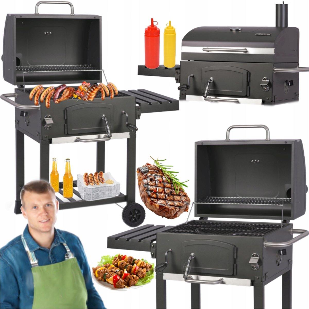 Grote Tuin Houtskoolgrill 57cm Gietijzeren Rooster XL Inclusief Deksel